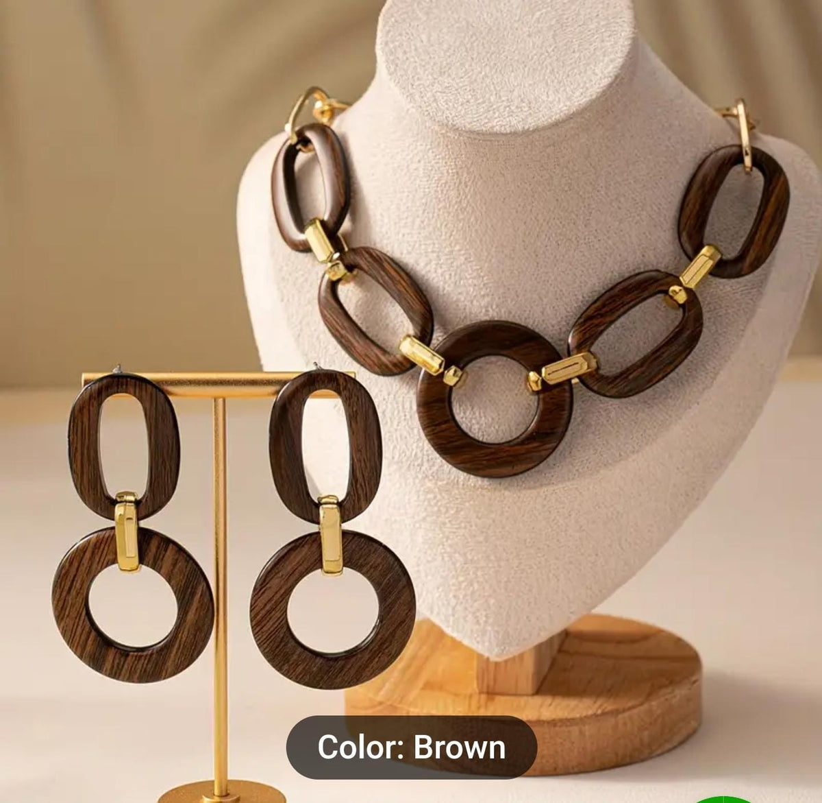 Boho Wooden Jewelry Set Finish Necklace & Earrings in Berlin