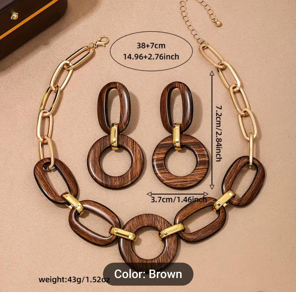 Boho Wooden Jewelry Set Finish Necklace & Earrings in Berlin