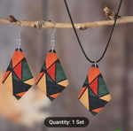 Simple Geometric Acrylic & Wood Splice Design Dangle Earrings And Chain