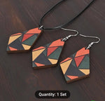 Simple Geometric Acrylic & Wood Splice Design Dangle Earrings And Chain