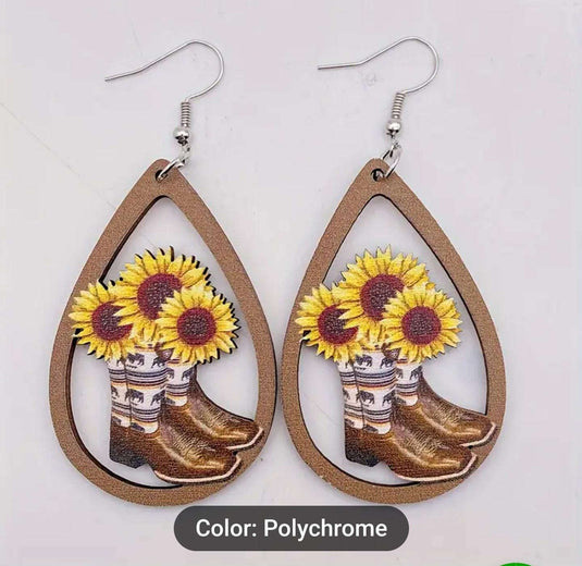 Rustic Wooden Sunflower Dangle Earrings in Germany Namma Markt