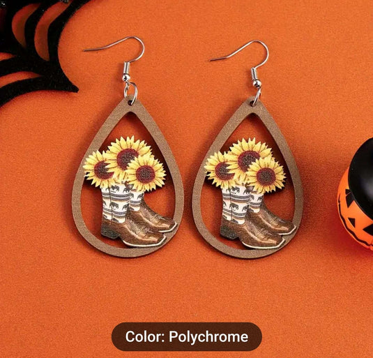 Rustic Wooden Sunflower Dangle Earrings in Germany Namma Markt