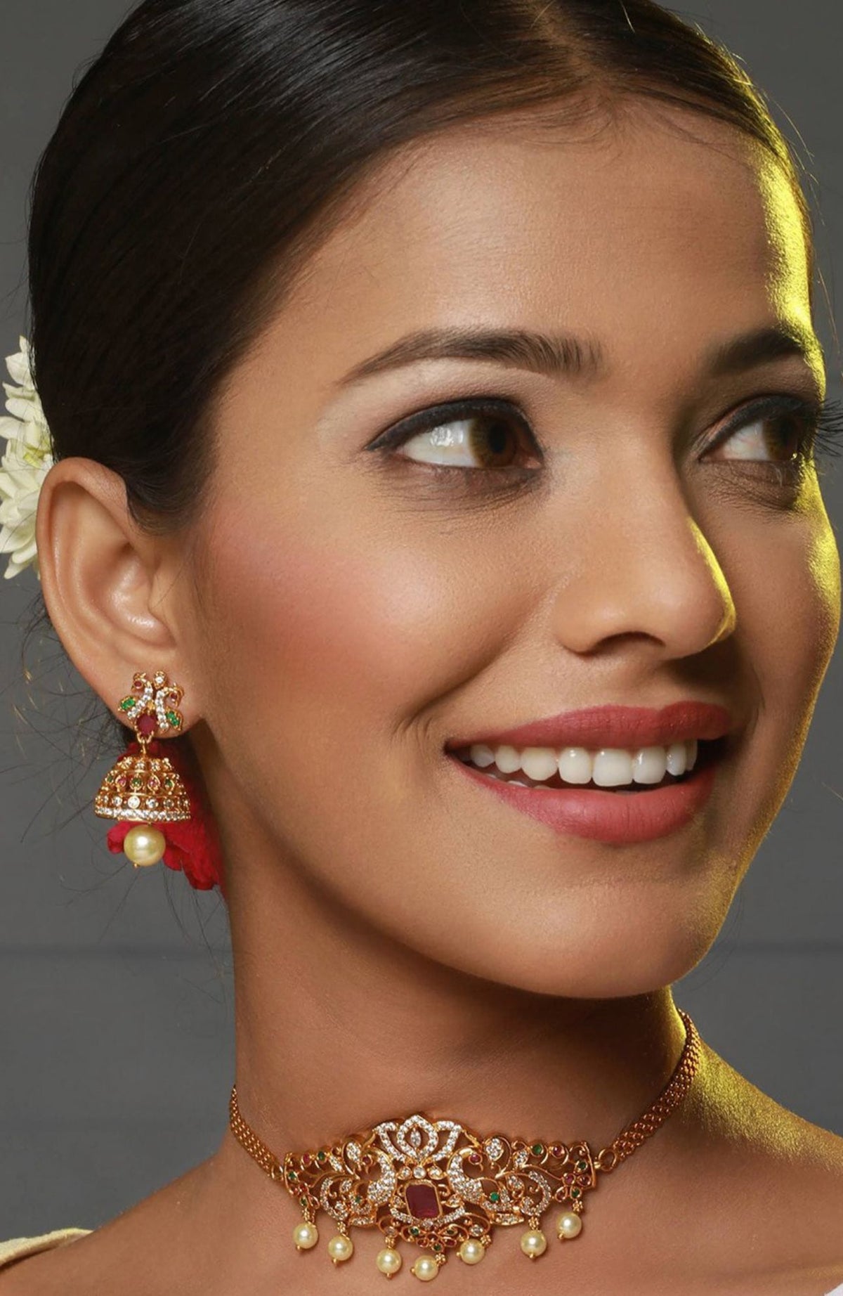 Gold-Plated AD Studded & Artificial Beaded Temple Jewellery Set in Berlin