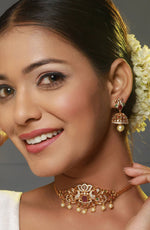 Gold-Plated AD Studded & Artificial Beaded Temple Jewellery Set in Berlin