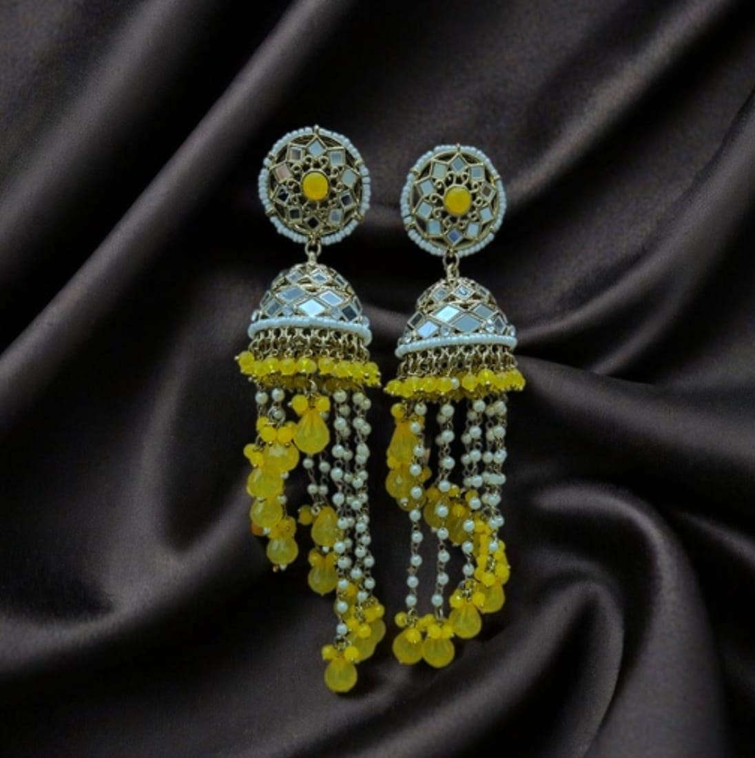 Premium Unique Mirror And Beads Jhumki Earrings in Germany Namma Markt