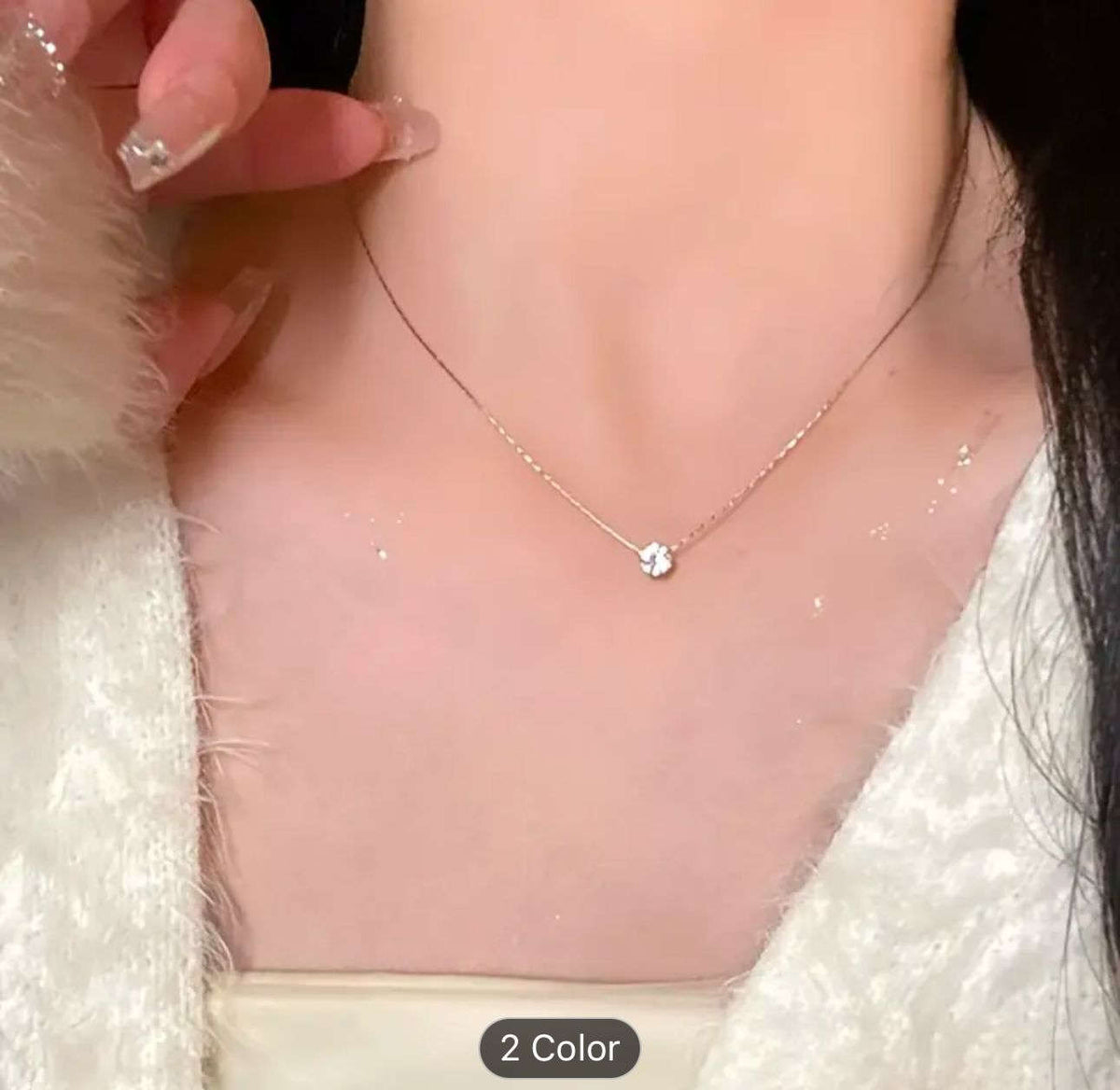 Silver Plated Single Diamond Pendant Charm Necklace
