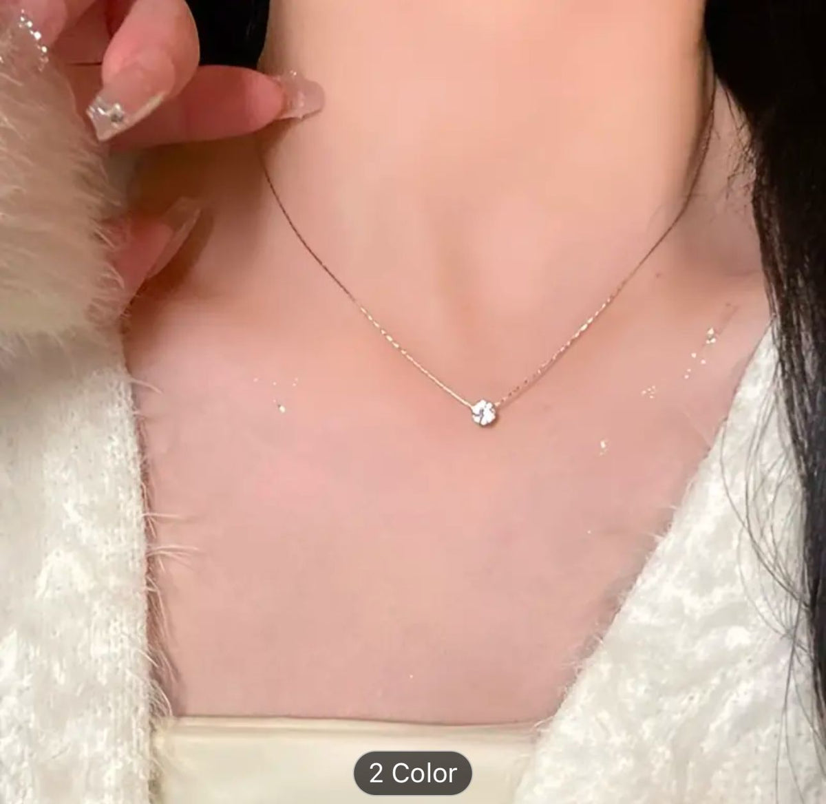 Silver Plated Single Diamond Pendant Charm Necklace