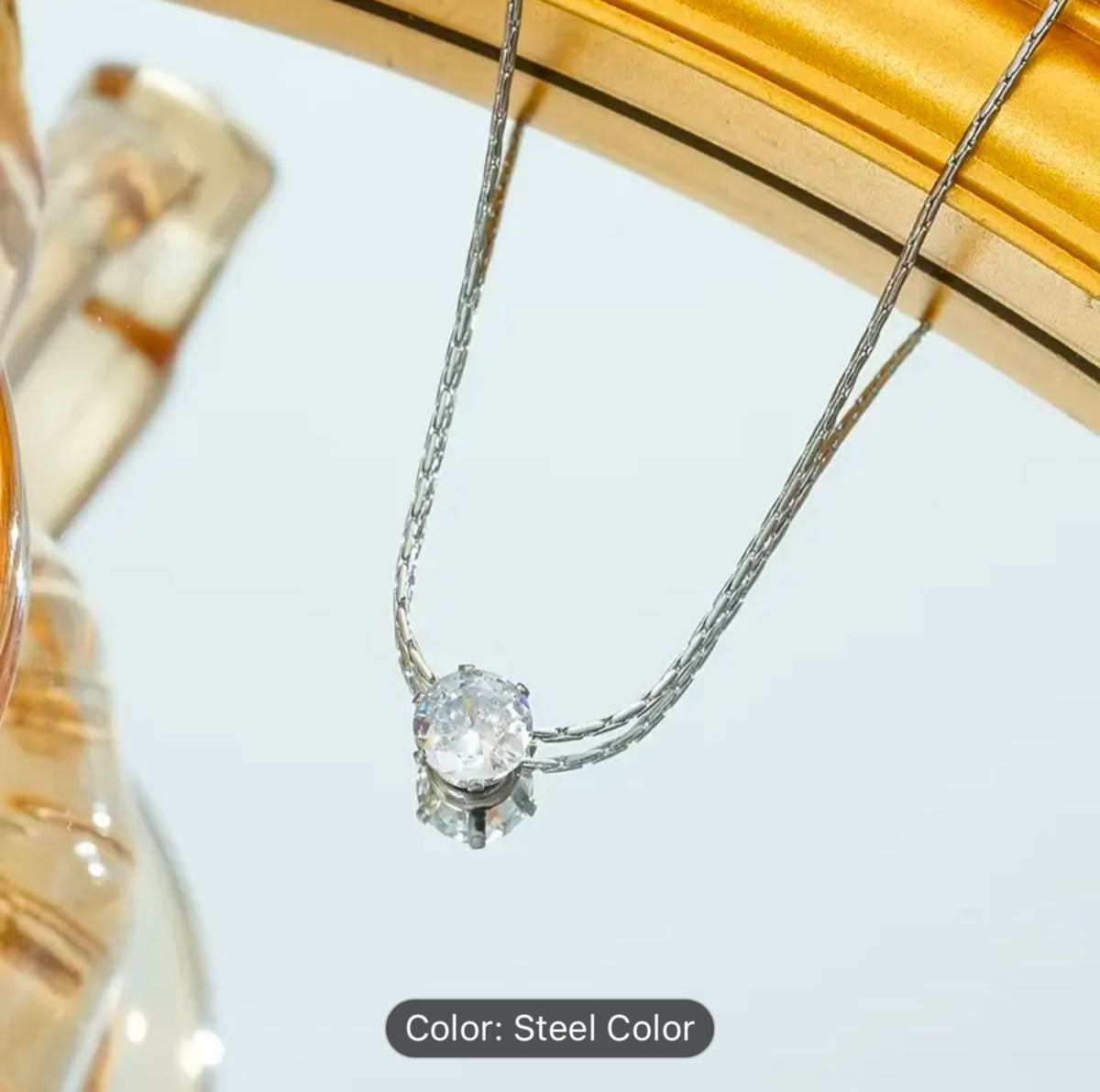 Silver Plated Single Diamond Pendant Charm Necklace