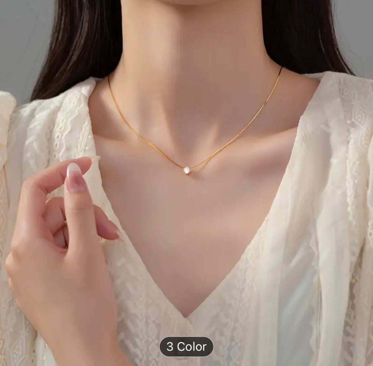 Gold Plated Single Diamond Pendant Charm Necklace in Berlin