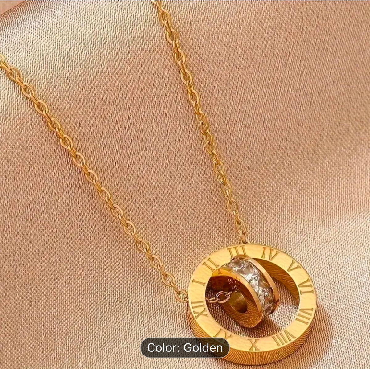 Steel Geometric Circle Roman Numeral Detail Pendant Necklace in Germany