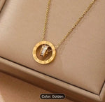 Steel Geometric Circle Roman Numeral Detail Pendant Necklace in Germany