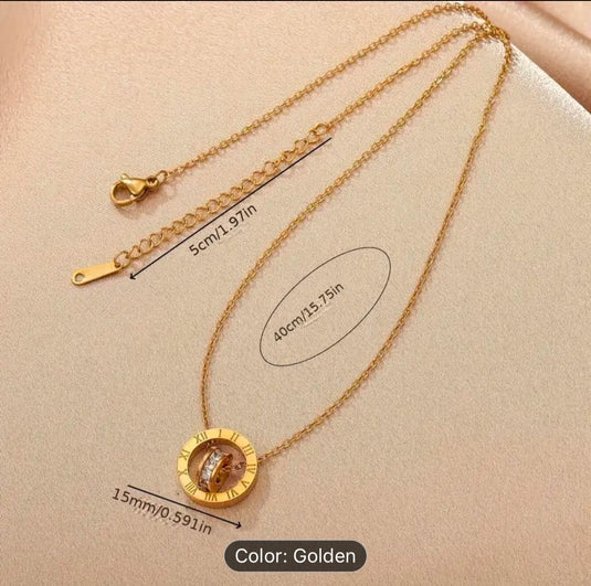 Steel Geometric Circle Roman Numeral Detail Pendant Necklace in Germany