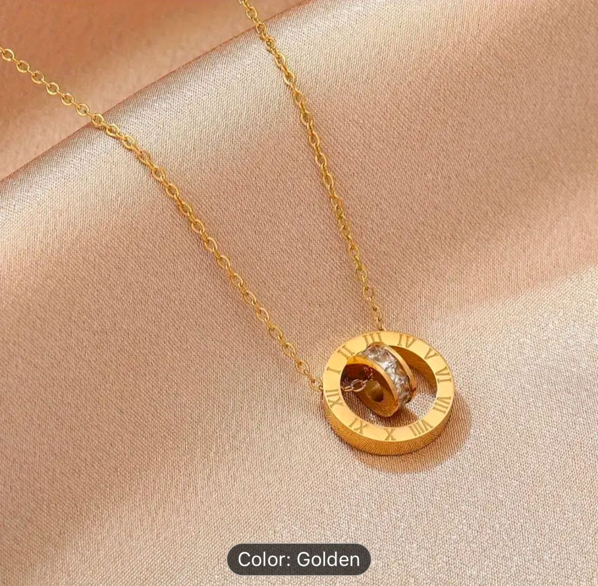 Steel Geometric Circle Roman Numeral Detail Pendant Necklace in Germany