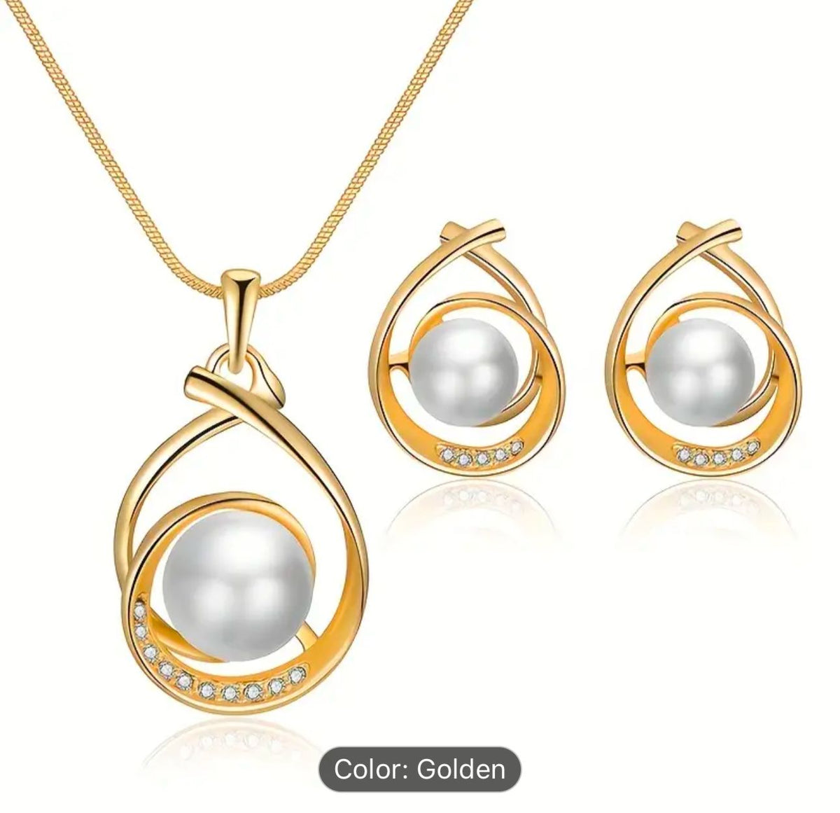 Three-dimensional Spiral Water Drop Faux Pearl Necklace Earrings Jewelry Set in Germany