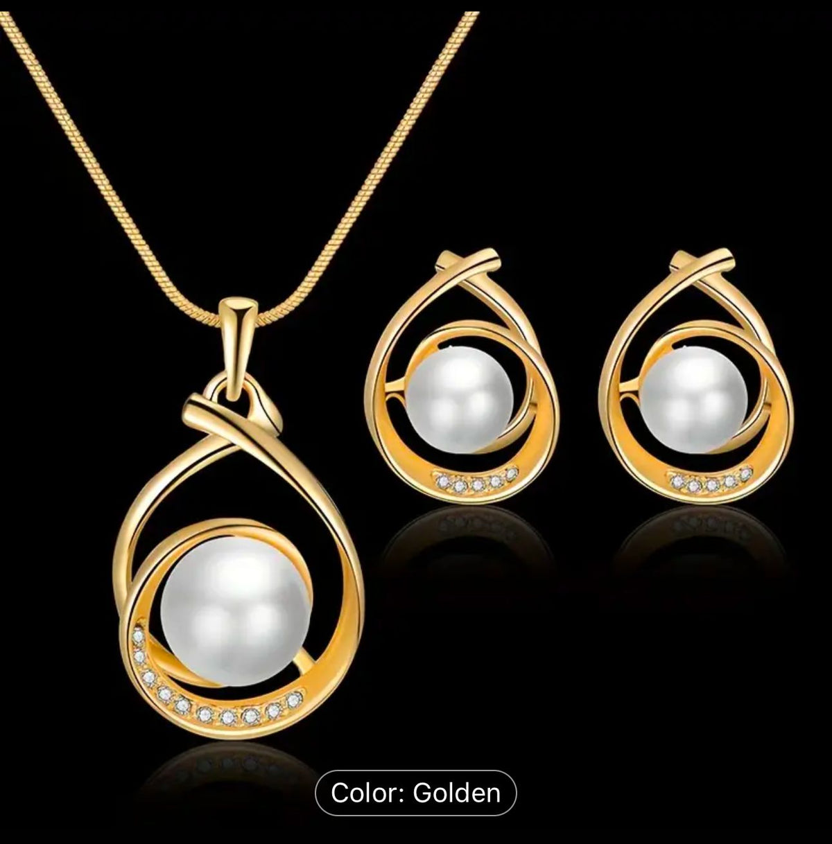 Three-dimensional Spiral Water Drop Faux Pearl Necklace Earrings Jewelry Set in Germany