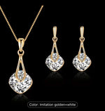 Water Drop Pendant Square Rhinestone Ear Stud Earrings Necklace in Berlin