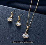 Water Drop Pendant Square Rhinestone Ear Stud Earrings Necklace in Berlin