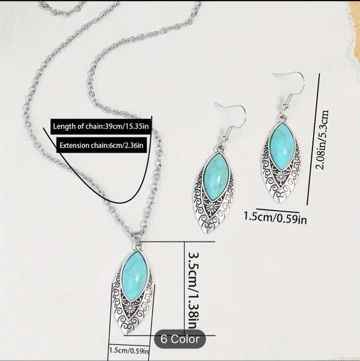 Turquoise Necklace Earrings Set Bohemian Pendant Costume Necklace in Berlin