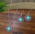 Vintage Round Silver Charm Geometric Pattern Earrings Necklace Set in Berlin