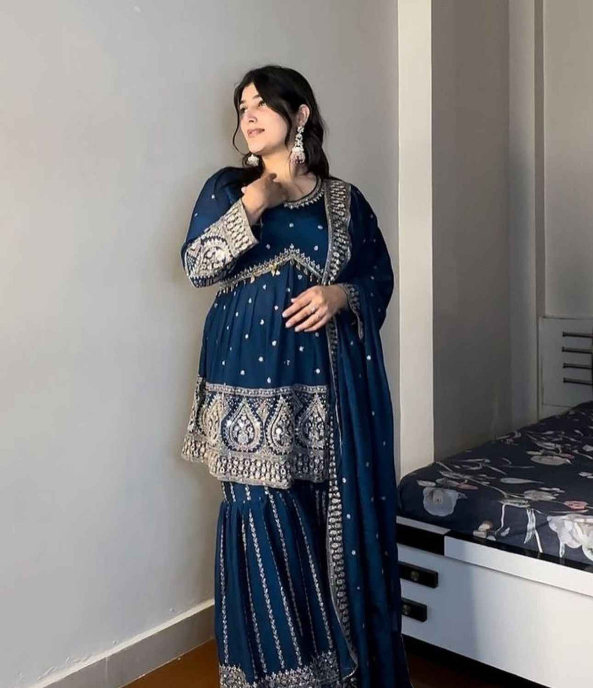 Georgette Embroidered Sharara Suit in Munich