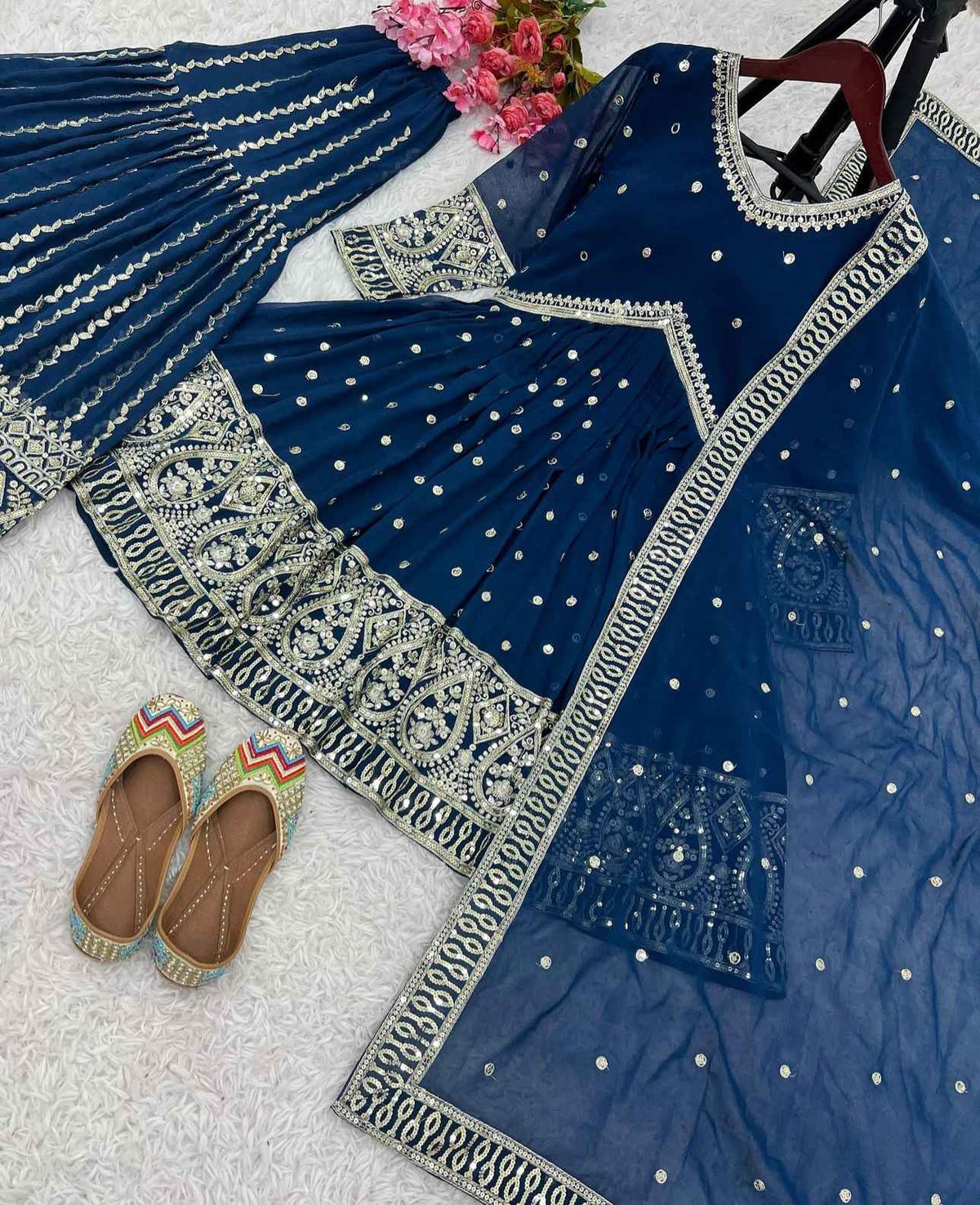 Georgette Embroidered Sharara Suit in Munich