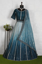 Blue Sequins Embroidered Satin Lehenga Choli in Munich