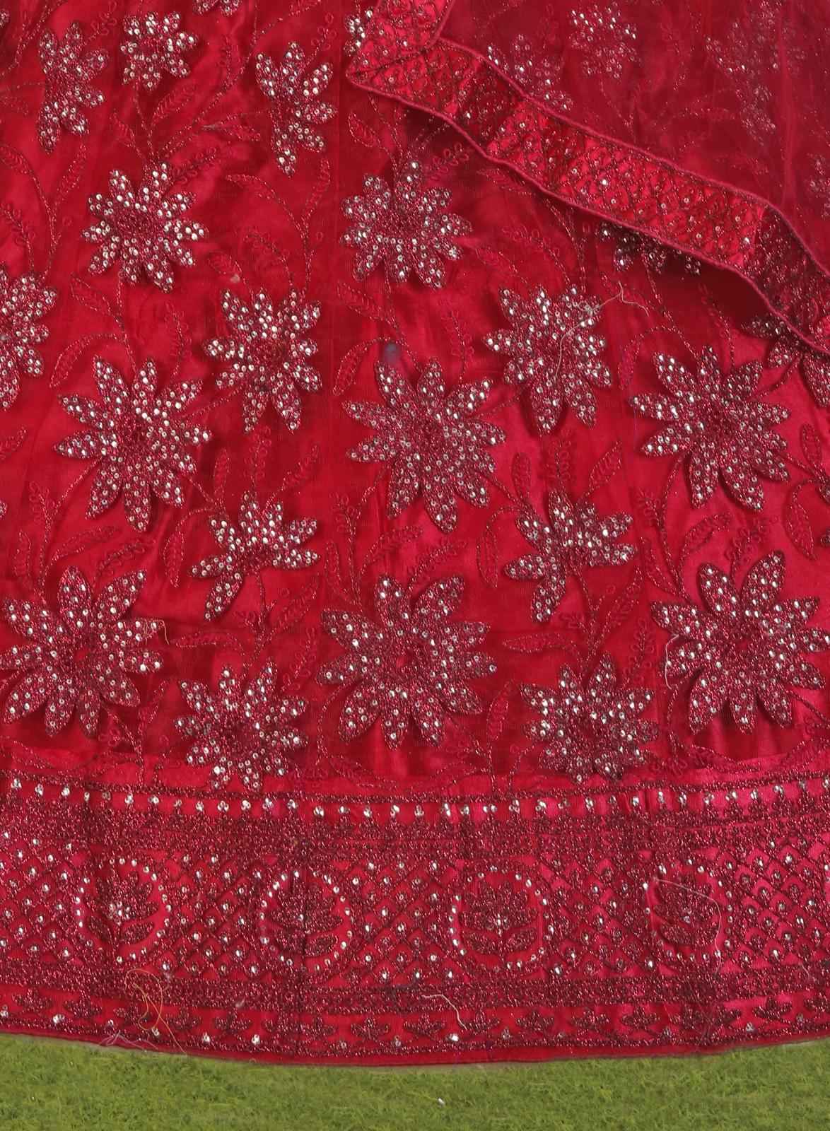 Red Net Embroidered Lehenga Choli in Germany