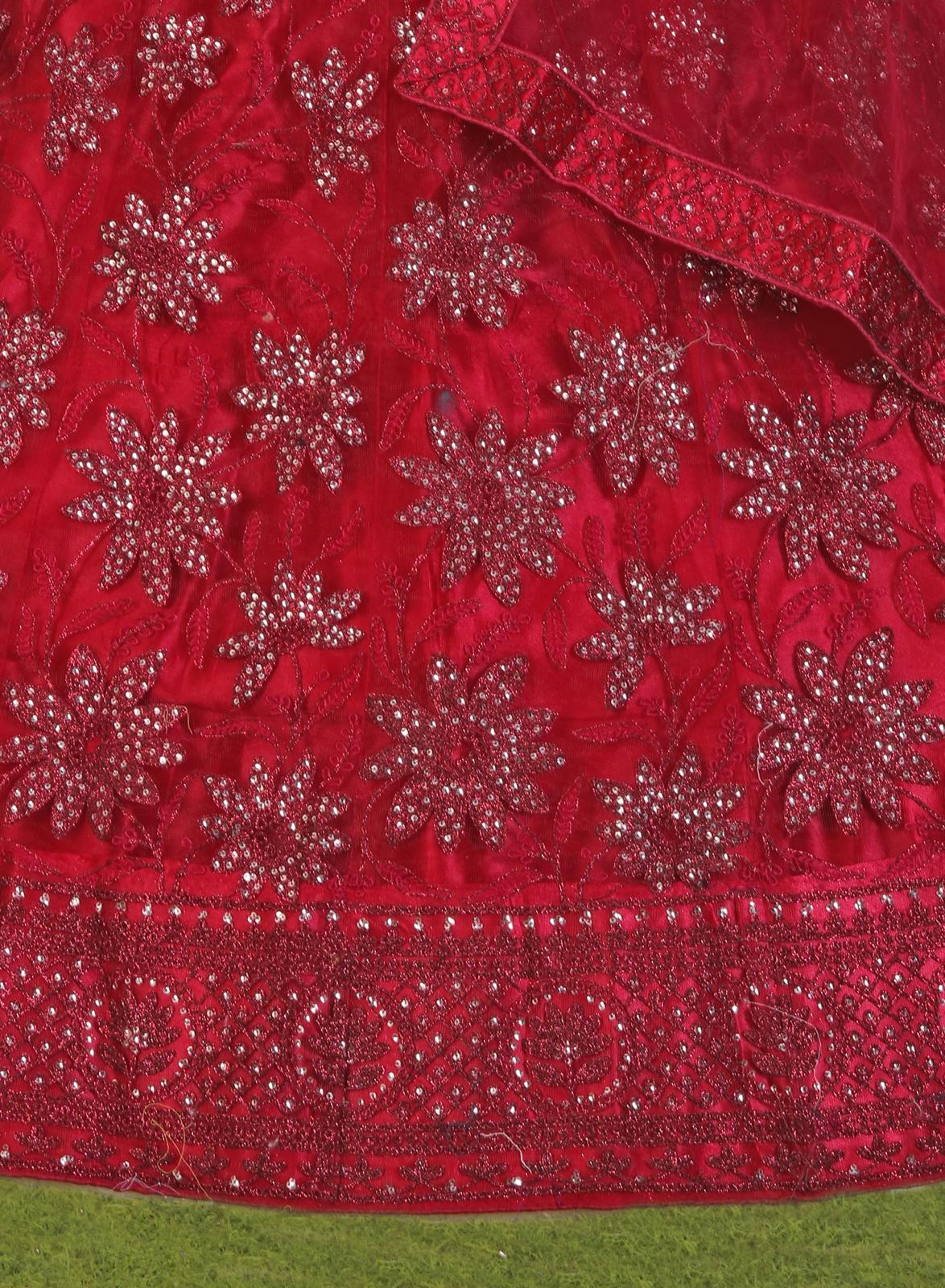Red Net Embroidered Lehenga Choli in Germany