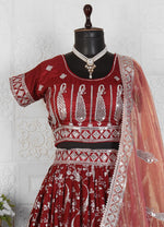 MAROON COLOR PURE VISCOSE JACQUARD LEHENGA CHOLI in Germany