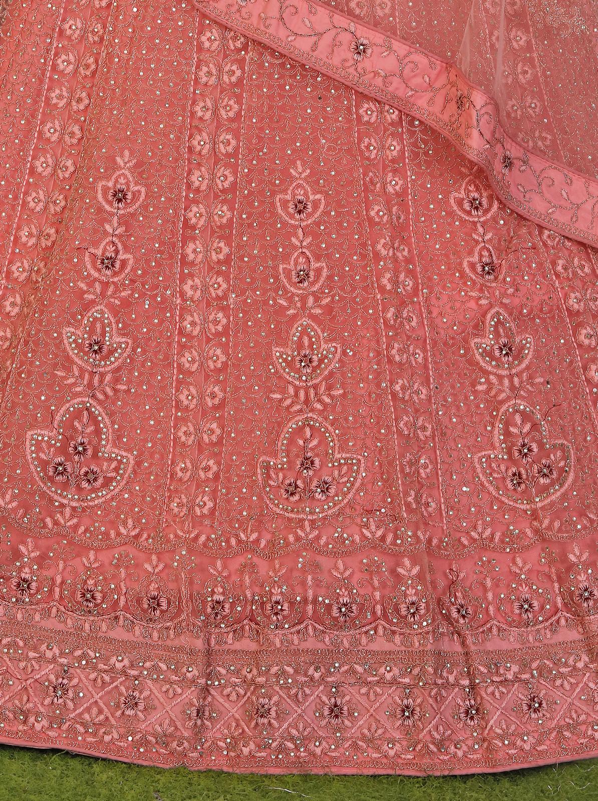 Peach Lehenga Choli in Net with Embroidery in Germany