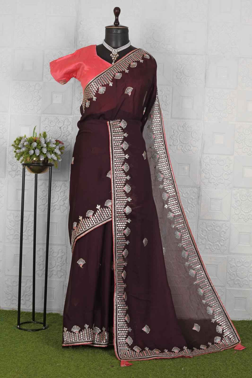 Beautiful organza saree with stitched blouse in Munich