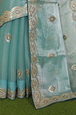 Light Blue Embroidery Work Saree for women in Germany