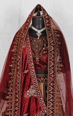 Maroon Multi-Work Velvet Bridal Lehenga Choli in Germany