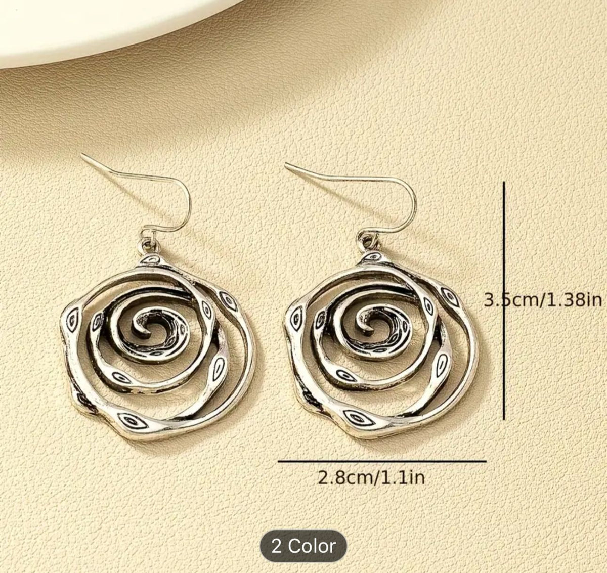 Rustic Vintage Spiral Pattern Dangle Earrings in Berlin