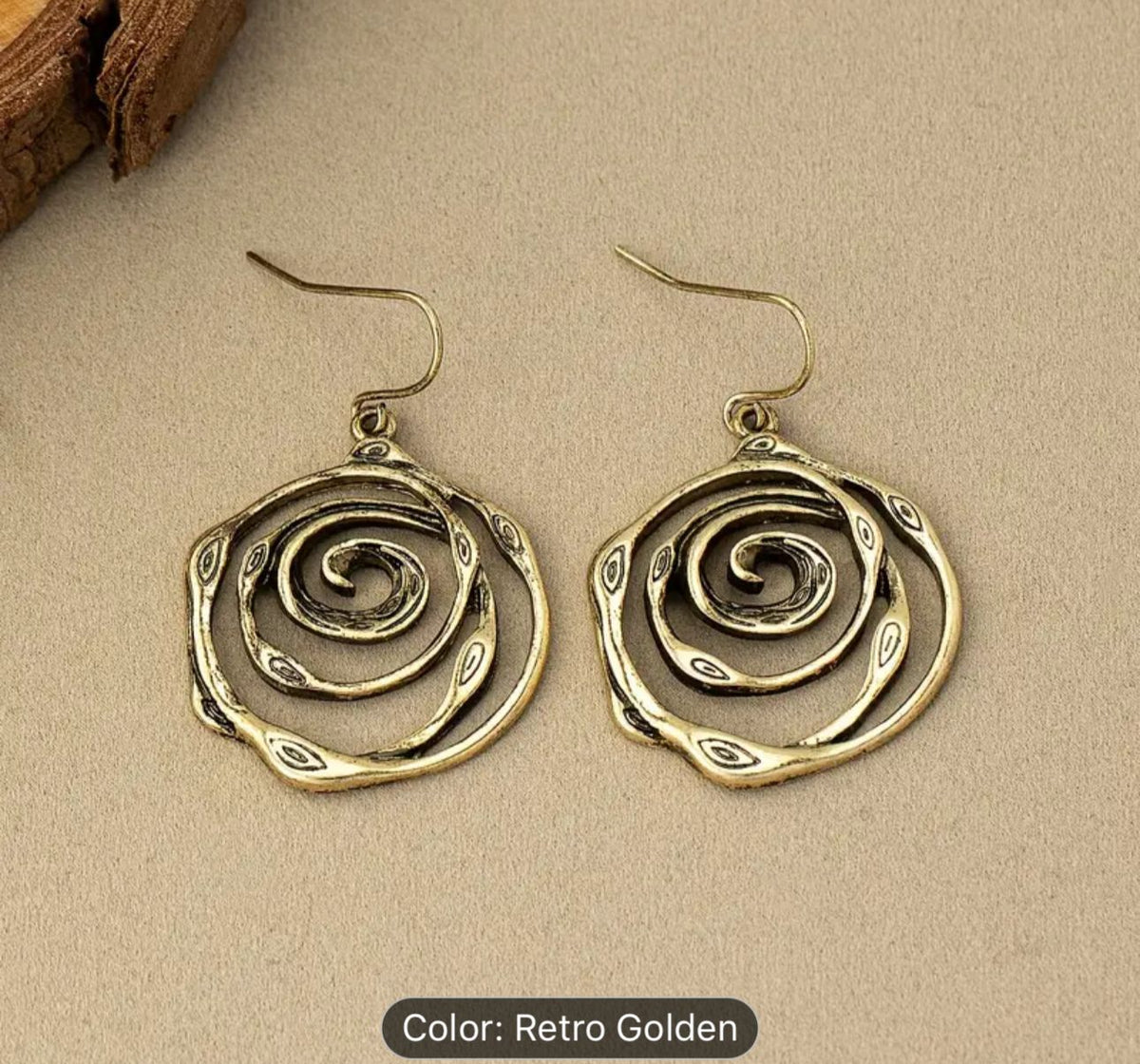 Rustic Vintage Spiral Pattern Dangle Earrings in Berlin