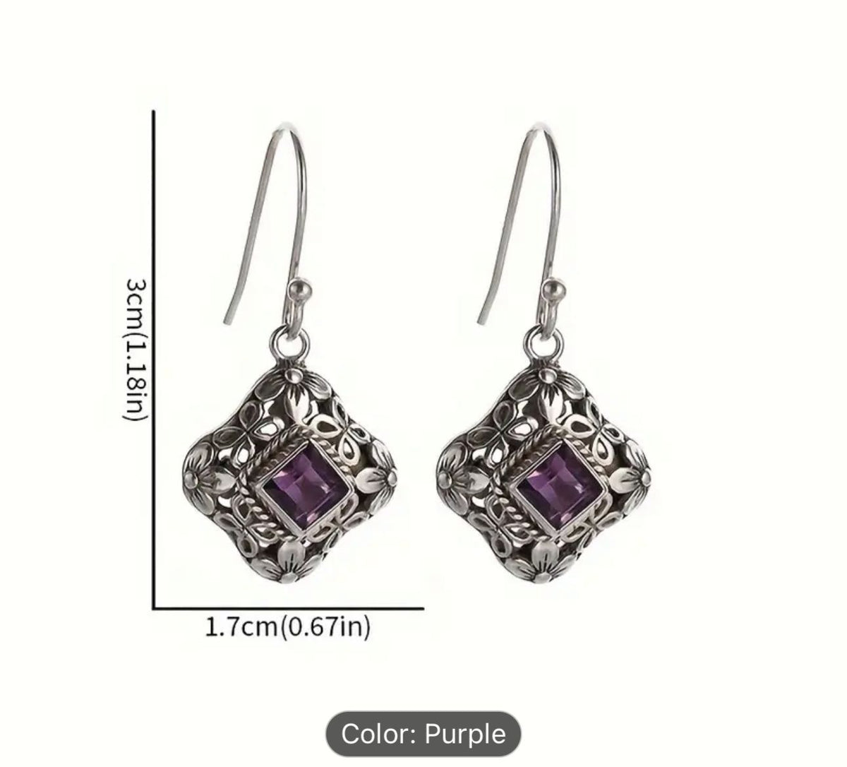 Vintage Amethyst Square Dangle Earrings in Berlin