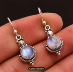 Vintage Moon Stone Antiqued Silver Dangle Earrings in Munich