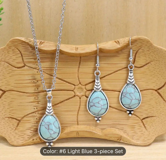 Bohemian Vacation Style Ancient Silvery Water Drop Shape Earrings in Germany
