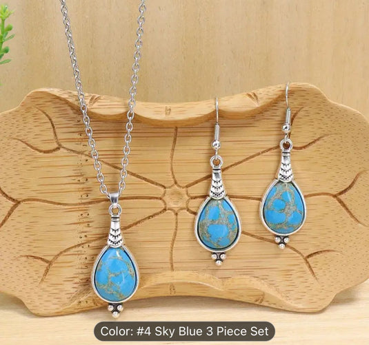 Bohemian Vacation Style Ancient Silvery Water Drop Shape Earrings in Munich