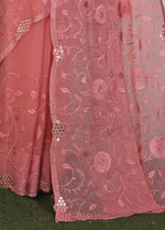 Pink Organic Chiffon Embroidered Saree Set