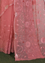 Pink Organic Chiffon Embroidered Saree Set