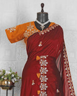 Embroidered Bollywood Silk Blend Saree in Munich