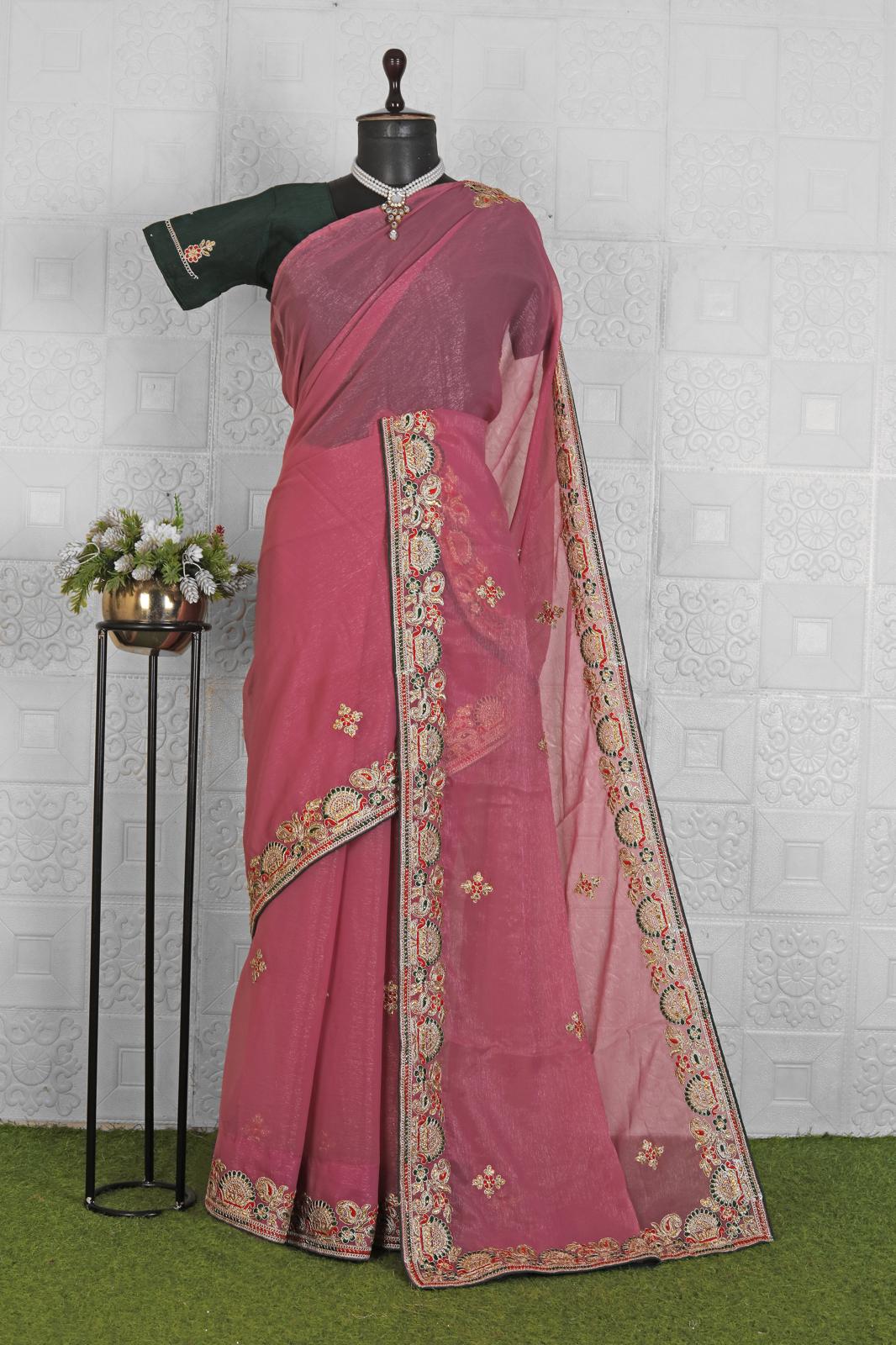 Pink Unique Embroidered Organza Saree in Munich