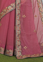 Pink Unique Embroidered Organza Saree in Munich