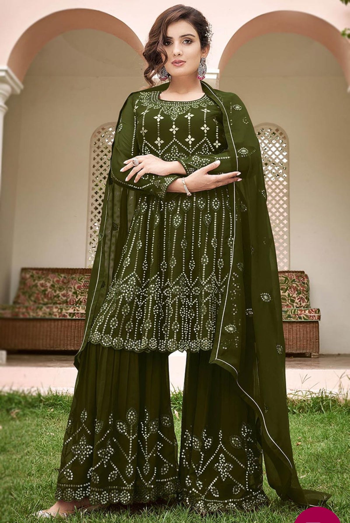 Sequins Embroidered Georgette Sharara Suit in Germany