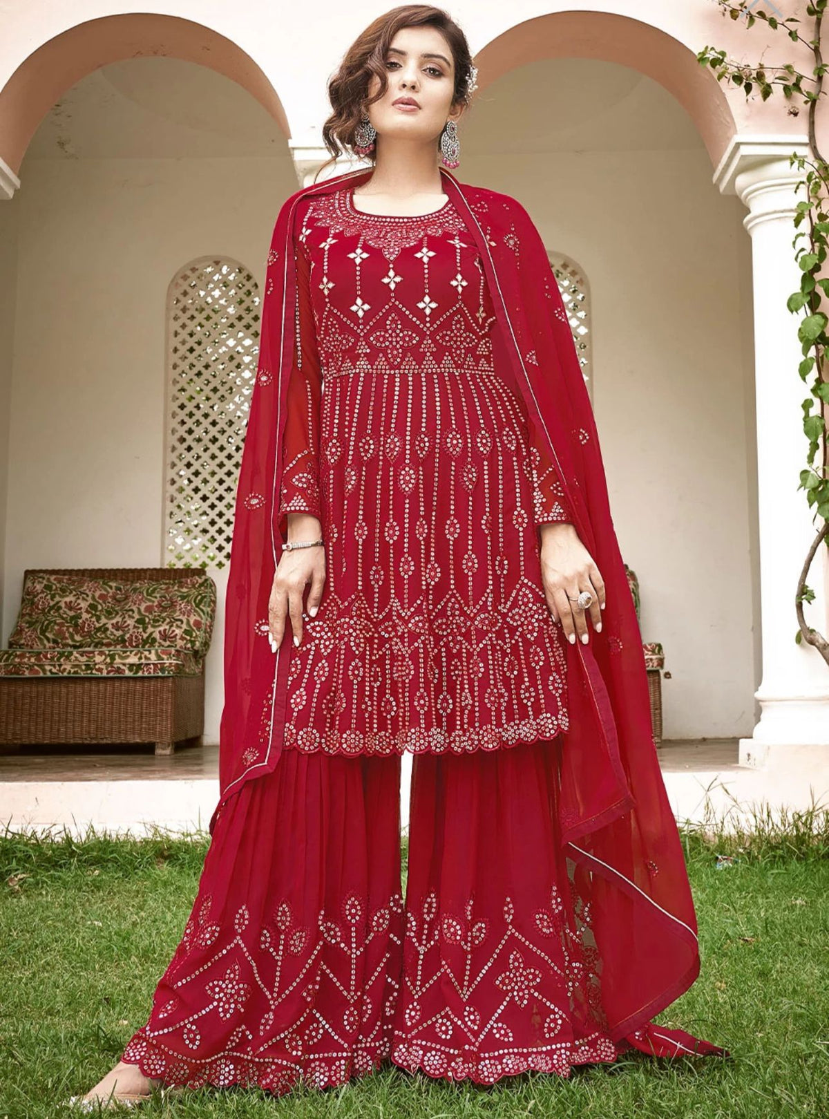 Sequins Embroidered Georgette Sharara Suit in Germany