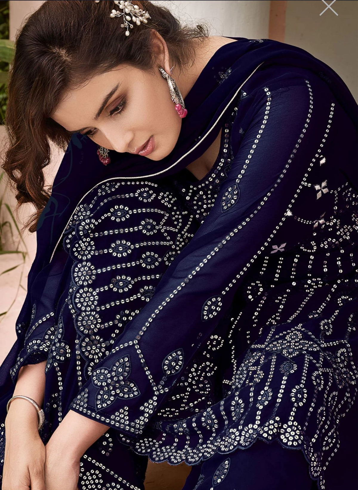 Sequins Embroidered Georgette Sharara Suit in Germany