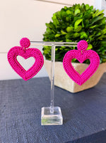 Hot Pink Beaded Heart Earrings in Germany