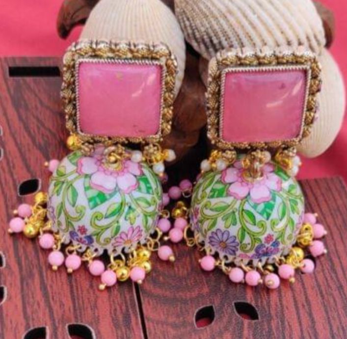 Handpainted Meenakari Work Gold Plated Mogra Fitted Pearl Earring in  Munich