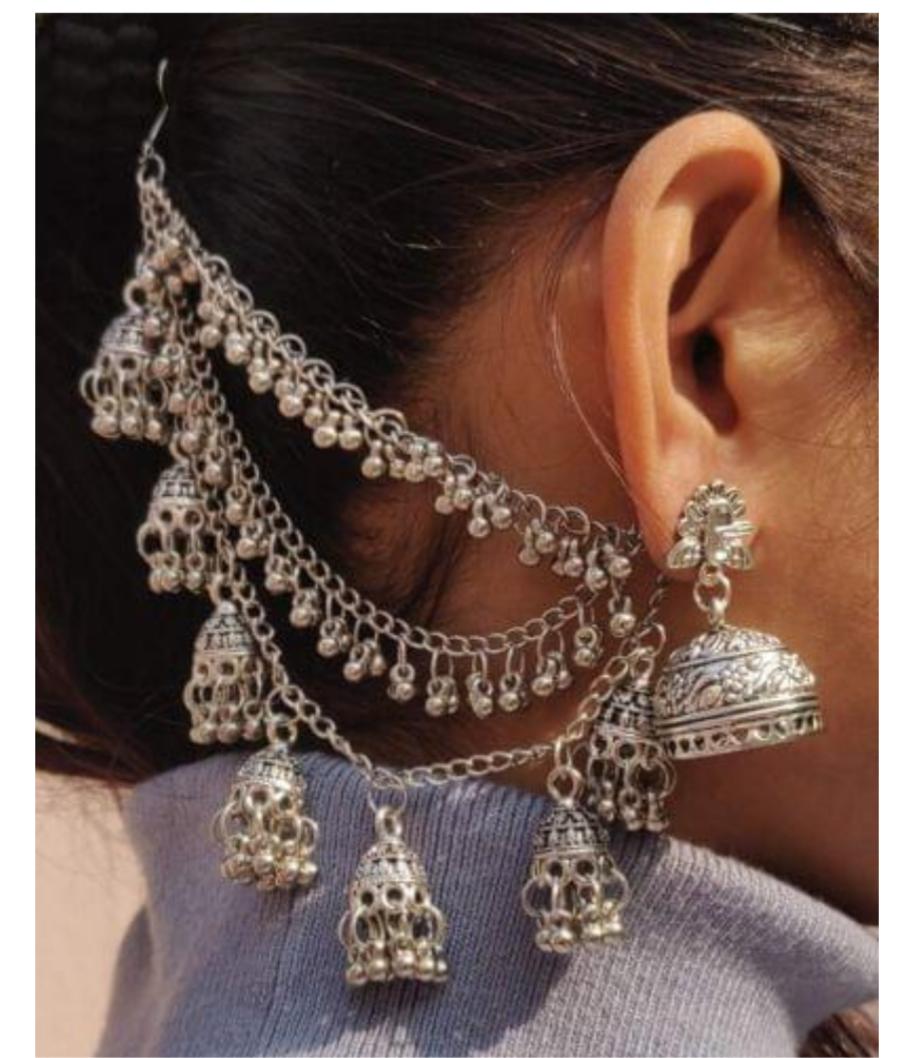 German Silver Bahubali Earchain Stud Jhumki in Berlin